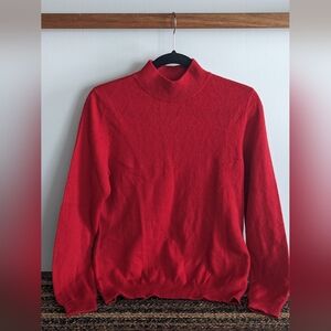 100% Cashmere Prive 🖤 Red Mock Neck Dainty Feminine Sweater Size Large